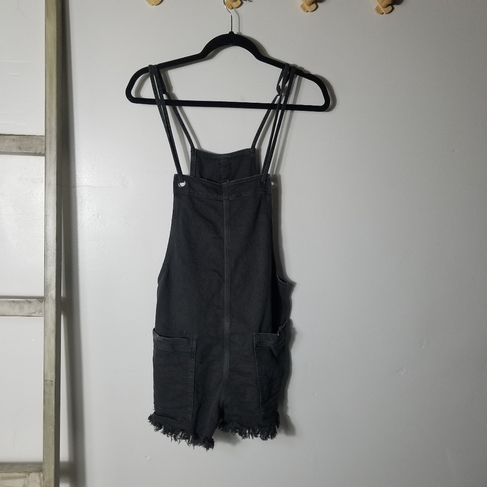 aerie Black Denim Short Overalls